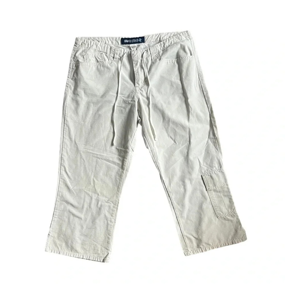 Blue Asphalt Cream Capri Cropped Pants Y2K